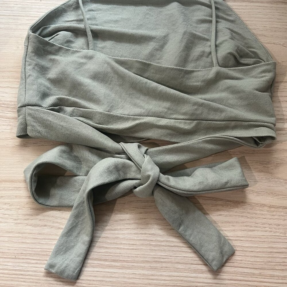 ZARA Crop Top Size Small Dusty Sage Green Sash Tie Wrap Open Back 0264/802/500 - Picture 6 of 11